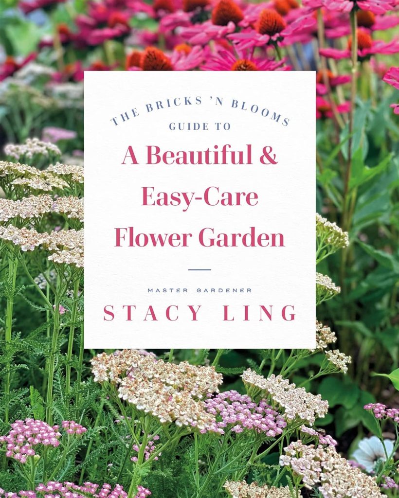 Cover of the gardening book "A Beautiful & Easy-Care Flower Garden" by Stacy Ling with a floral background of blooming perennials.
