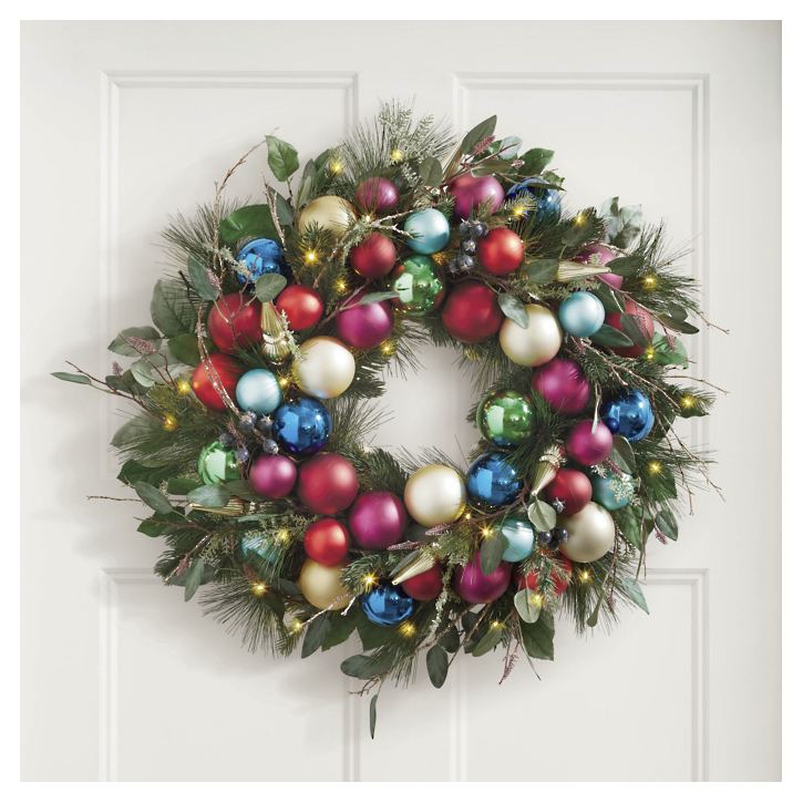 Colorful Christmas wreath for a modern holiday decor.