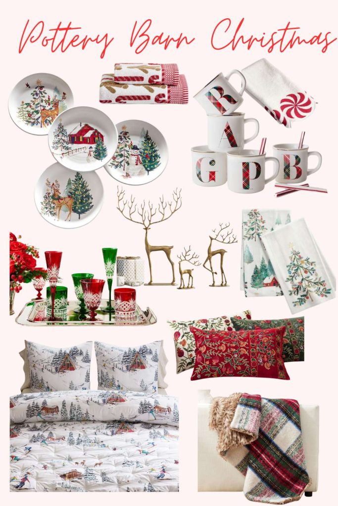 A collage of Christmas decor from Pottery Barn. 