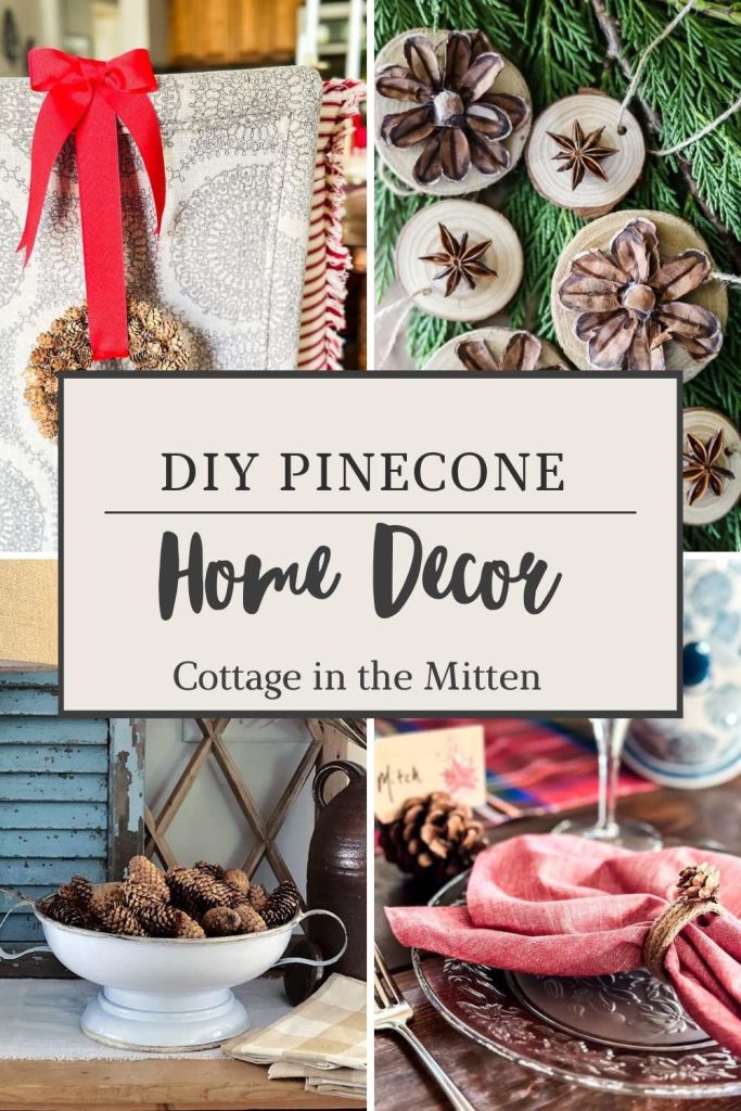 A picture of several DIY pinecone projects.