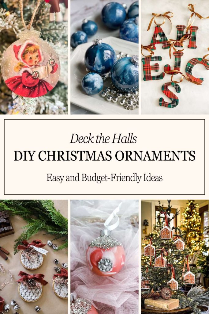 A collage of DIY Christmas ornaments featured in a weekly newsletter called Mitten Moments. 