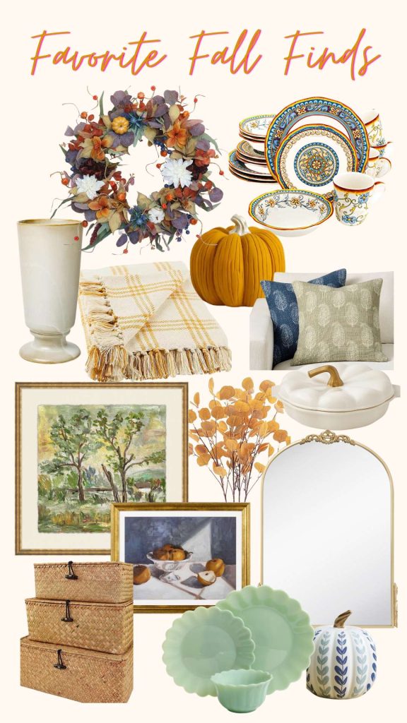 A collage of fall home decor items. 