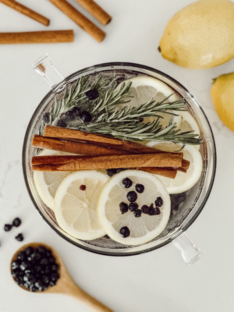 A homemade spring simmer pot with lemon and spices.