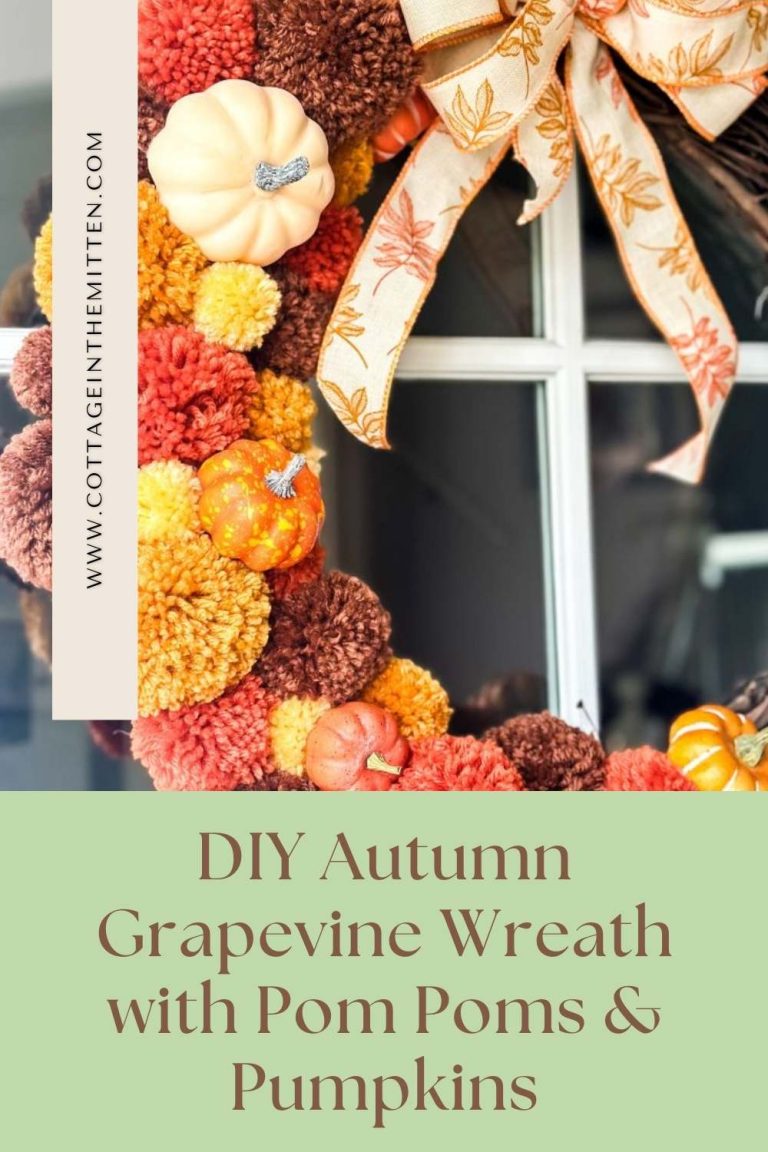 Easy DIY Autumn Grapevine Wreath with Pom Poms & Pumpkins