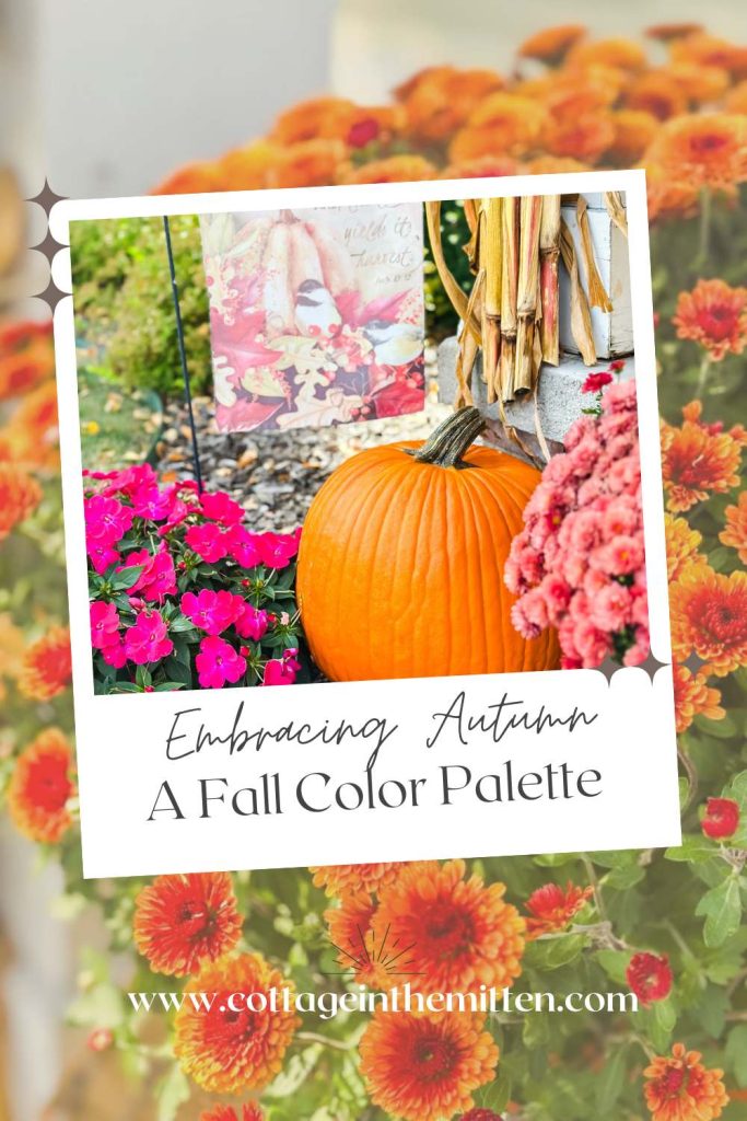 Embracing Autumn: A Fall Color Palette for Your Porch — pumpkin, mums, and impatiens on a cozy front porch, Cottage in the Mitten.